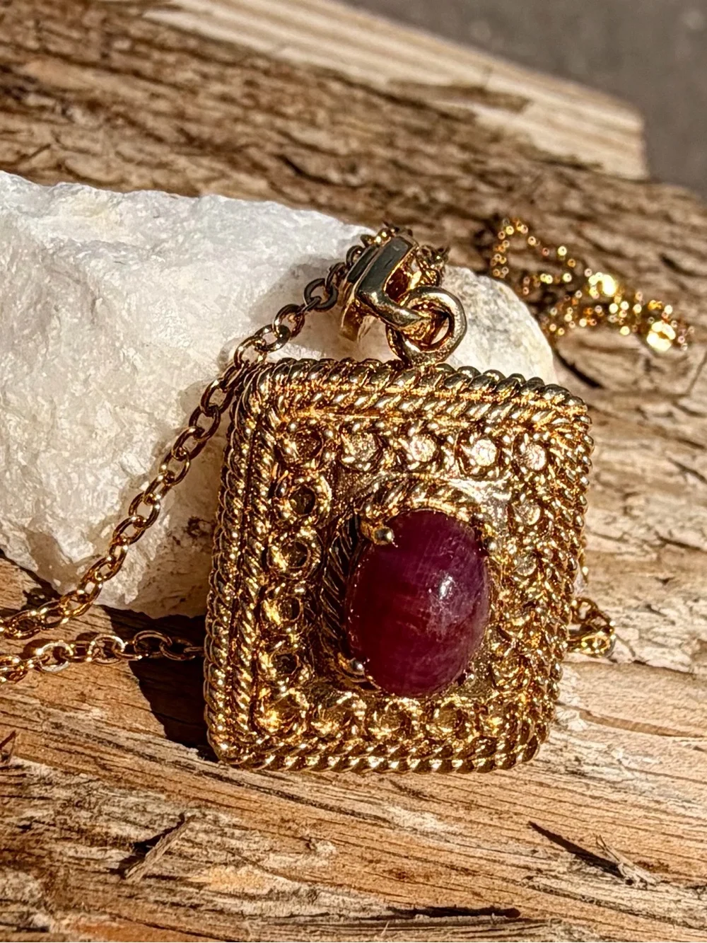 Ruby & Diamond Necklace 18K Gold Plated 1.00 CTW Ruby 17”
